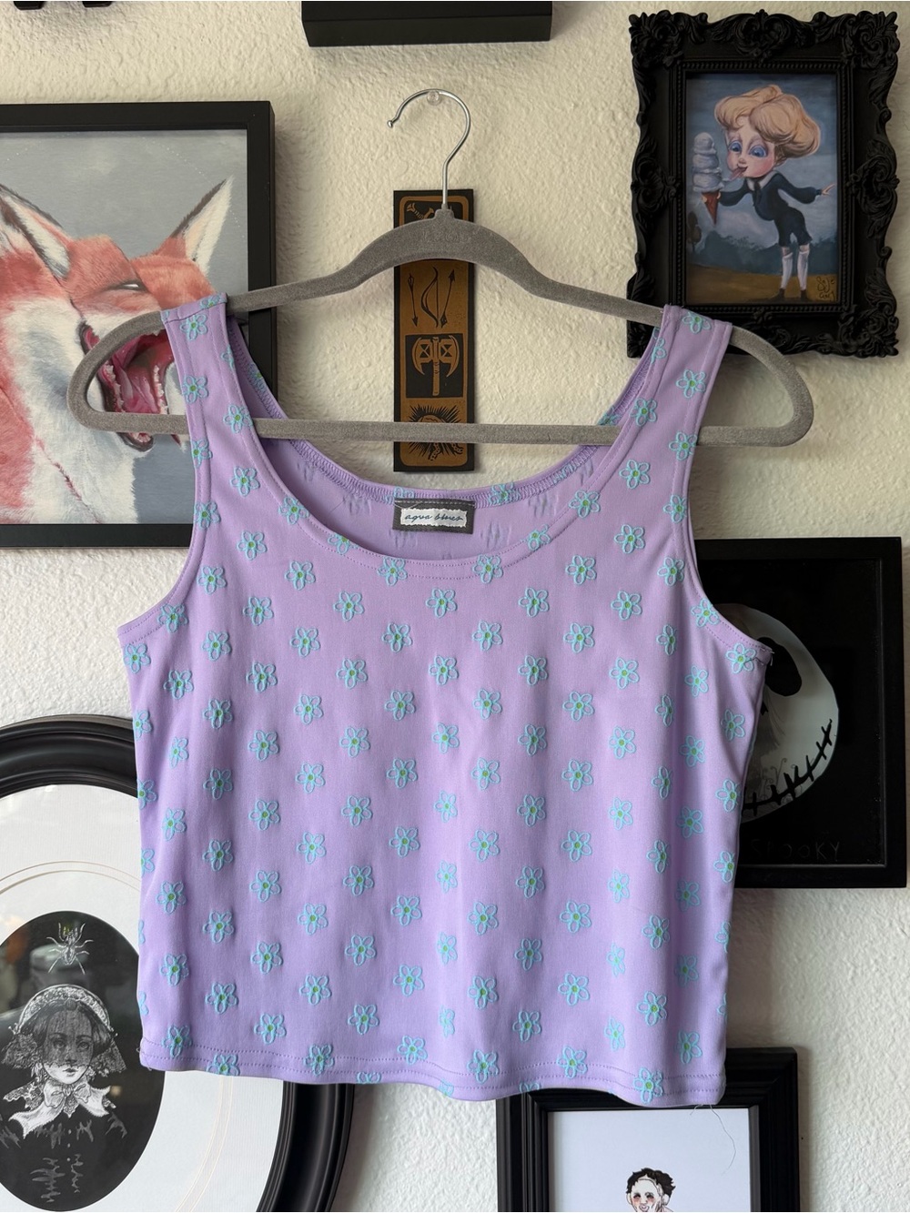 y2k aqua blues floral tank top